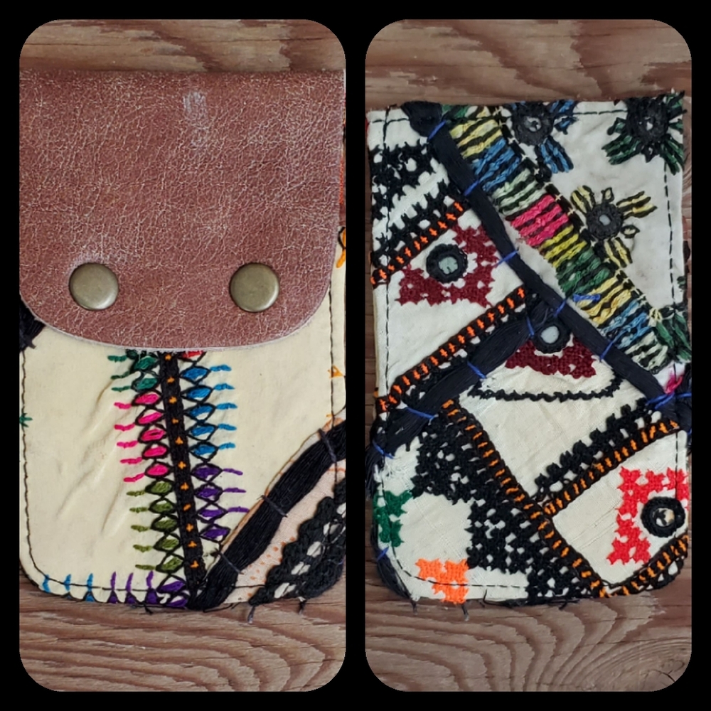 🍳🧠 Free People Boho Embroidered Repurposed vtg banjara hippie Wallet card case